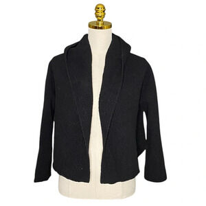 EILEEN FISHER | Black Cozy Wool Open Front Hooded Cropped Jacket Size XL